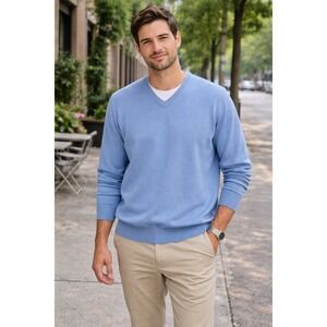 VTG Brooks Brothers 346 Men Sweater XL Light Blue V Neck Long Sleeve 100% Cotton